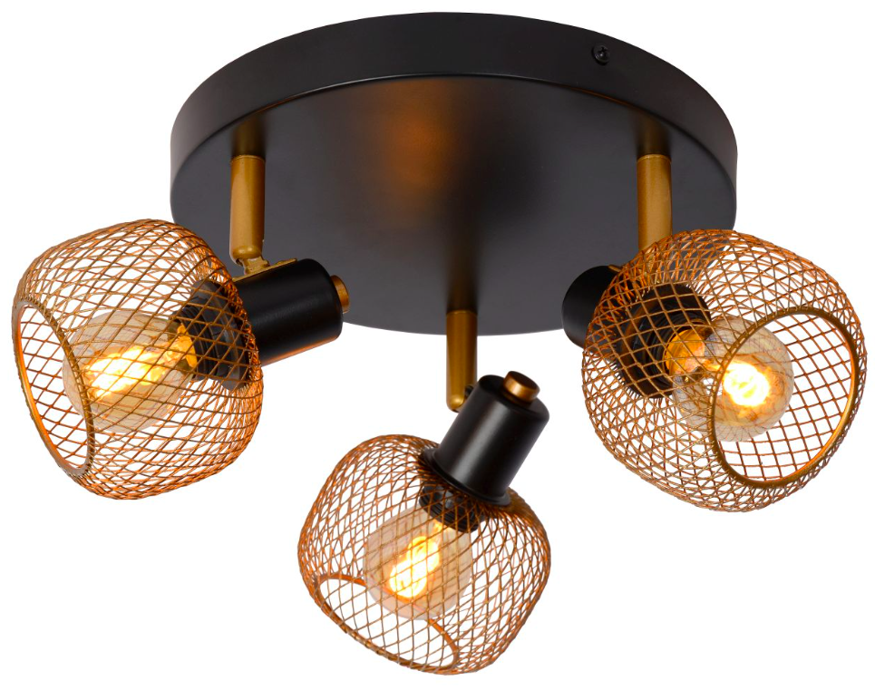 Lampa sufitowa Maren 3 z trzema złotymi, ażurowymi kloszami do kuchni