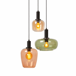 Lampa sufitowa Ilona z trzema kolorowymi szklanymi kloszami wiszącymi