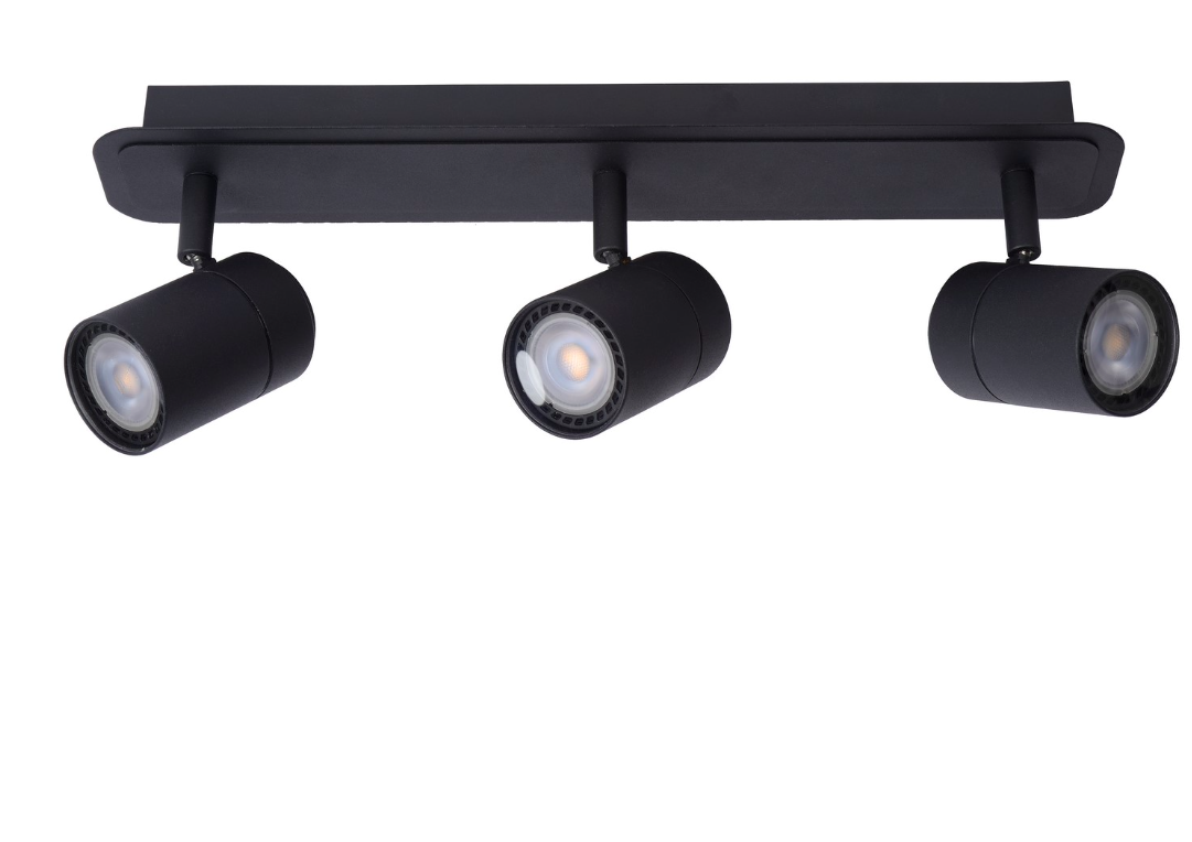 Lampa sufitowa do łazienki Lennert 3 z czarnymi reflektorami i klasą szczelności IP44