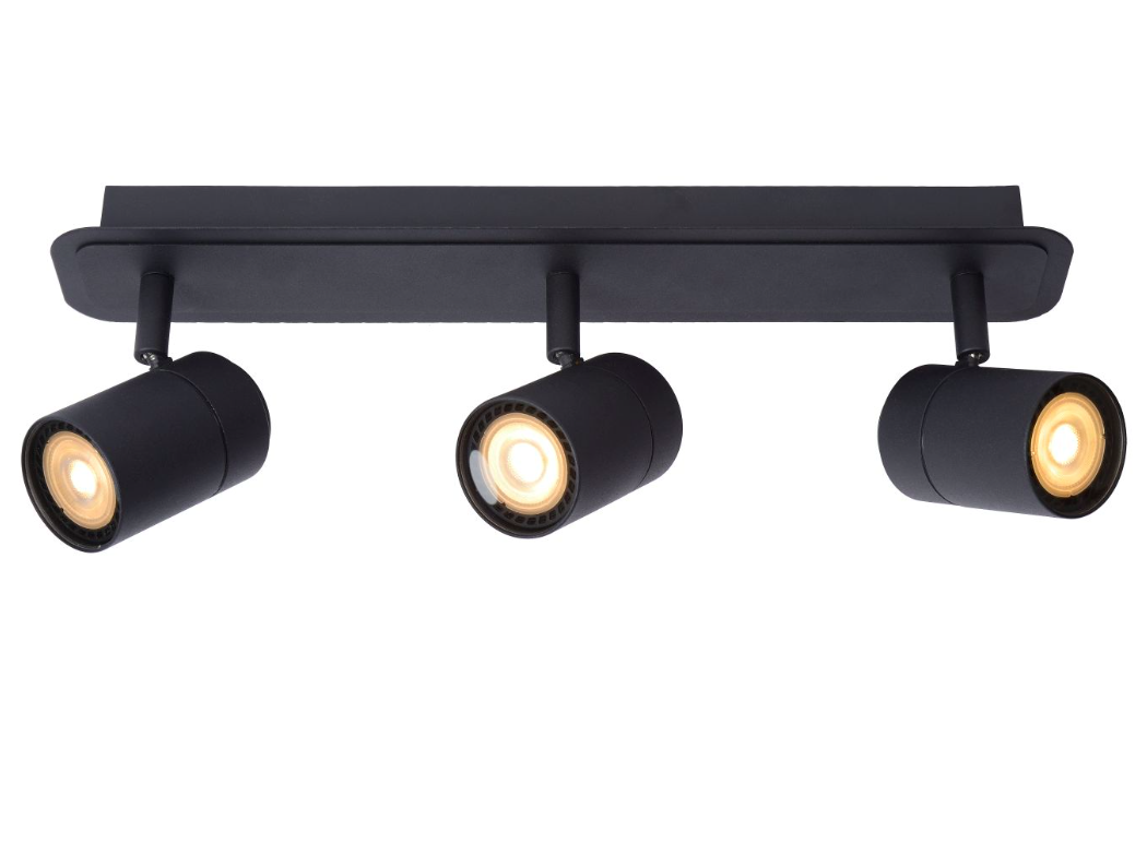 Lampa sufitowa do łazienki Lennert 3 z czarnymi reflektorami i klasą szczelności IP44