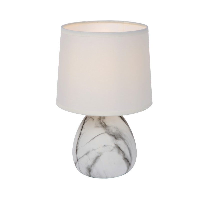 Ceramiczna lampa stołowa Marmo z białym kloszem, kompaktowa forma
