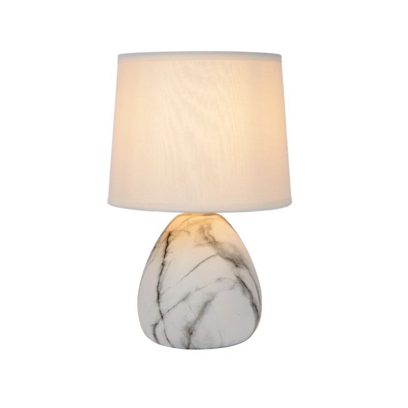Ceramiczna lampa stołowa Marmo z białym kloszem, kompaktowa forma