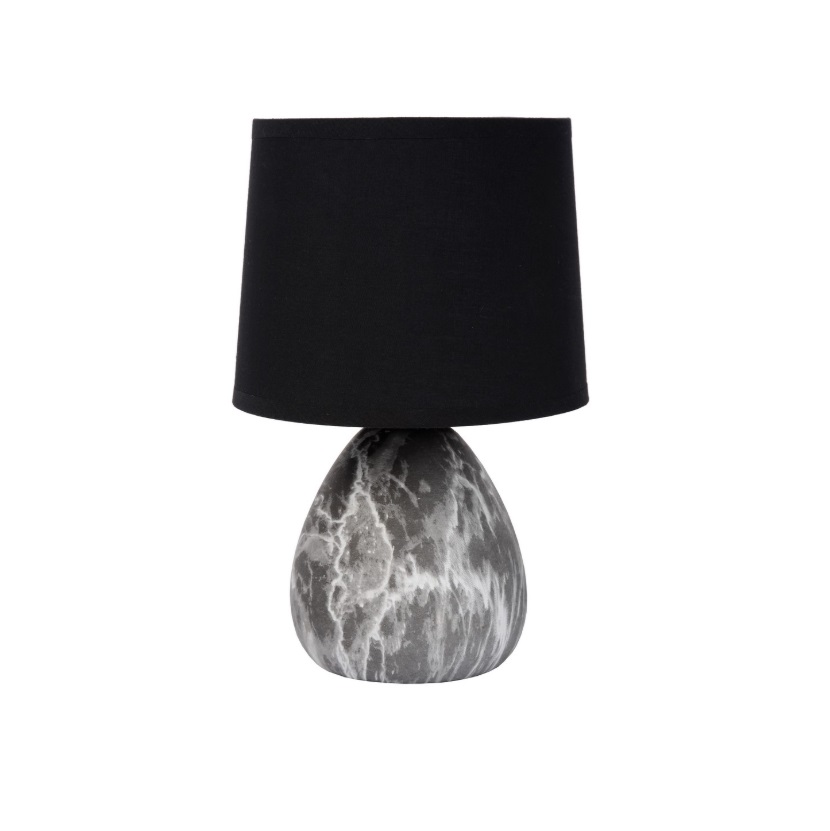 Niewielka lampka nocna Marmo z ceramiki z czarnym kloszem