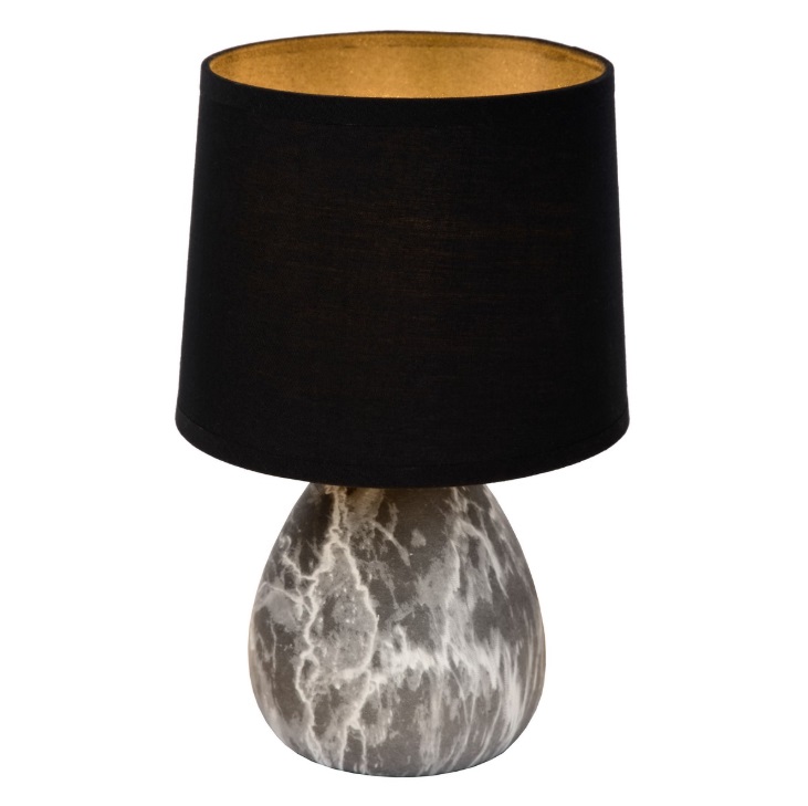 Niewielka lampka nocna Marmo z ceramiki z czarnym kloszem