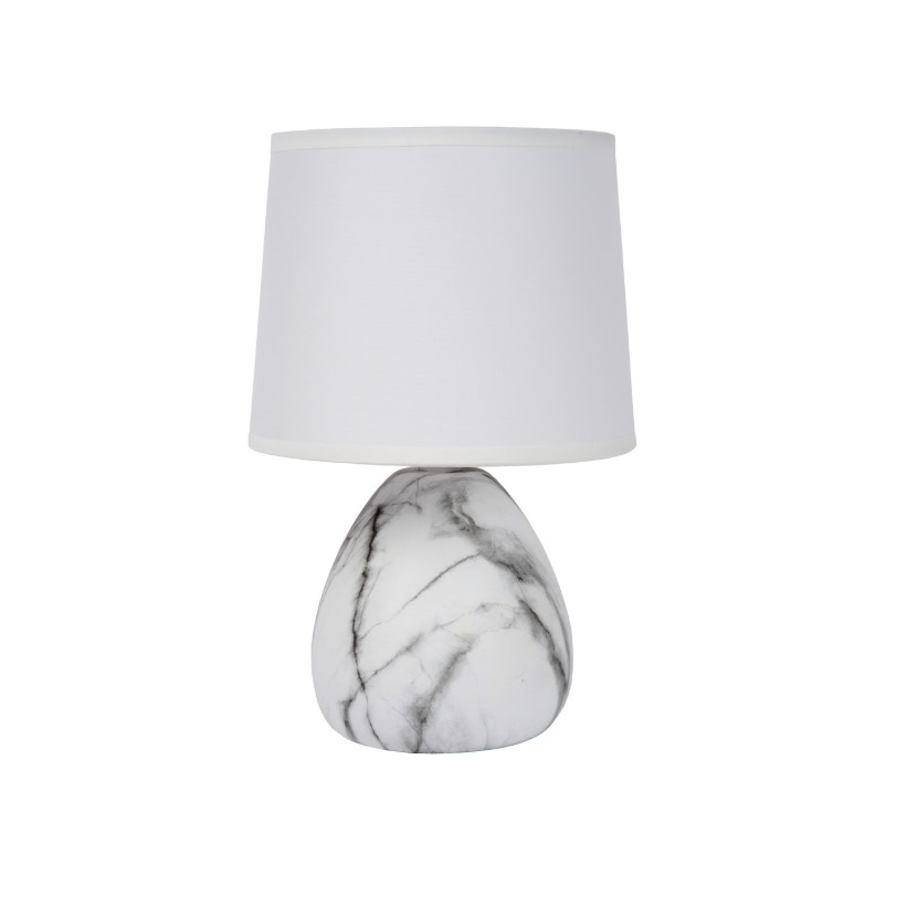 Ceramiczna lampa stołowa Marmo z białym kloszem, kompaktowa forma