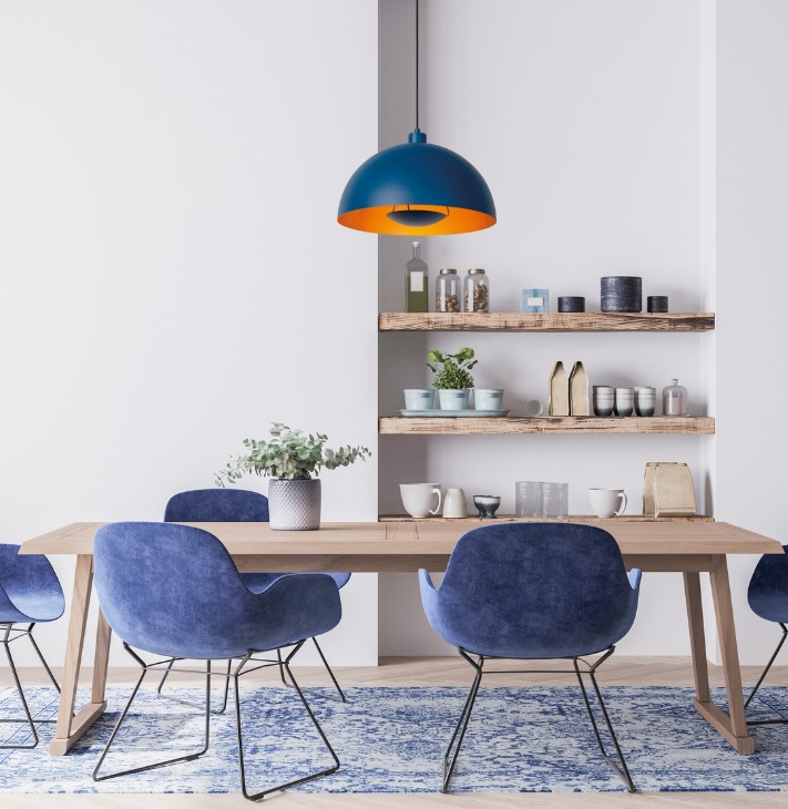 Lampa wisząca Siemon w kolorze niebieskim do jadalni