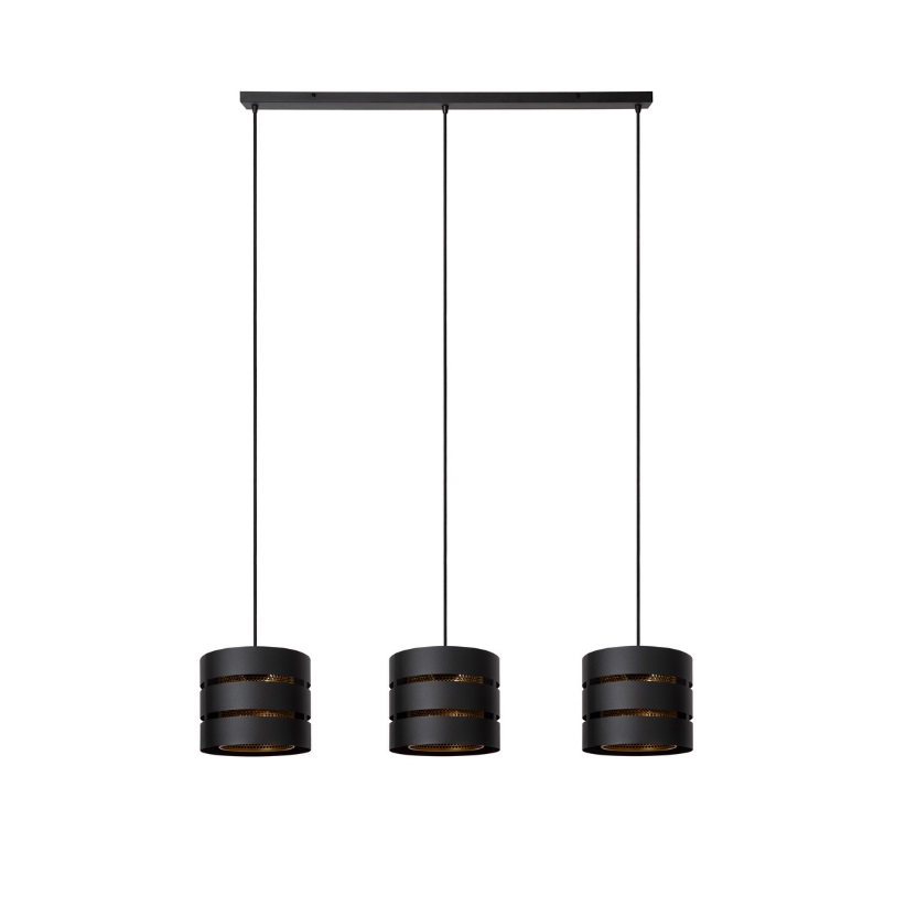 Lampa wisząca Rosas 3 w kolorze czarno-złotym z trzema punktami świetlnymi do zawieszenia nad stołem