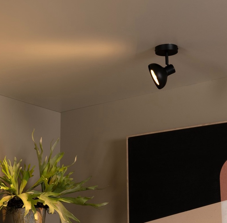 Czarny reflektor sufitowy Sensas w nowoczesnym stylu