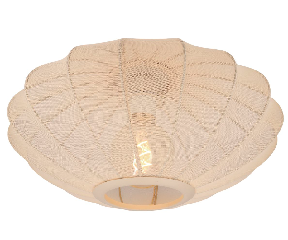 Corina – nowoczesna lampa sufitowa z beżowej, półprzezroczystej tkaniny