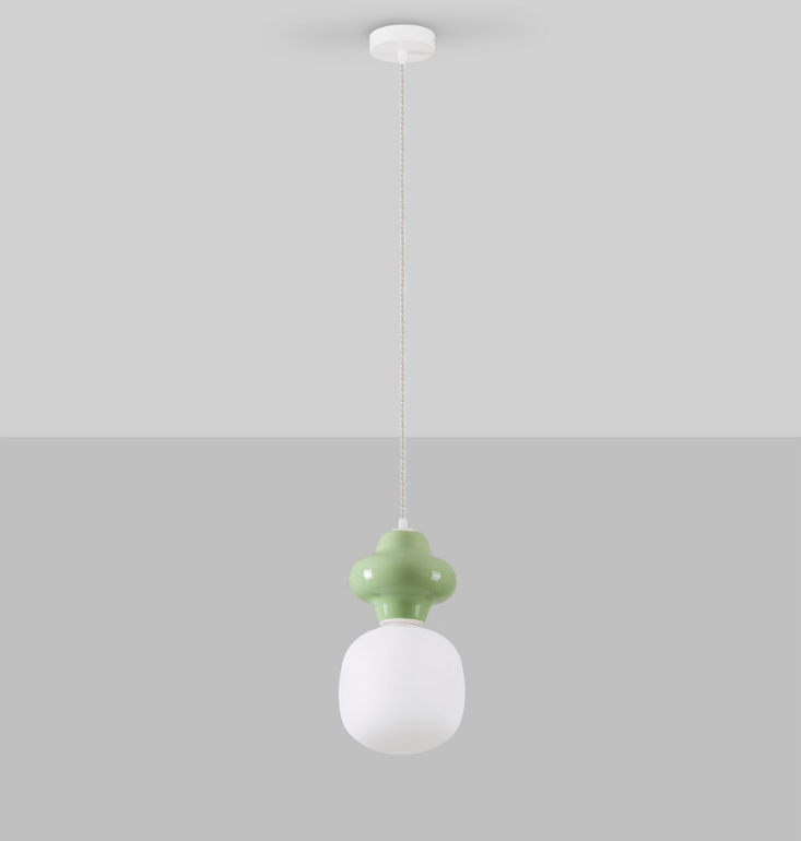 Wisząca lampa Colorella w odcieniu oliwkowej zieleni z ceramiki