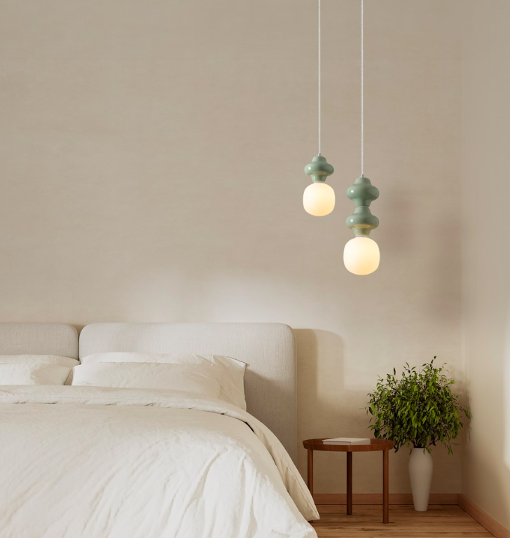 Wisząca ceramiczna lampa Colorella 2 w kolorze beżowym – idealna nad stół