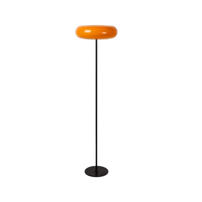 Lampa podłogowa Sentino w kolorze pomarańczowym z szklanym kloszem w kształcie torusa