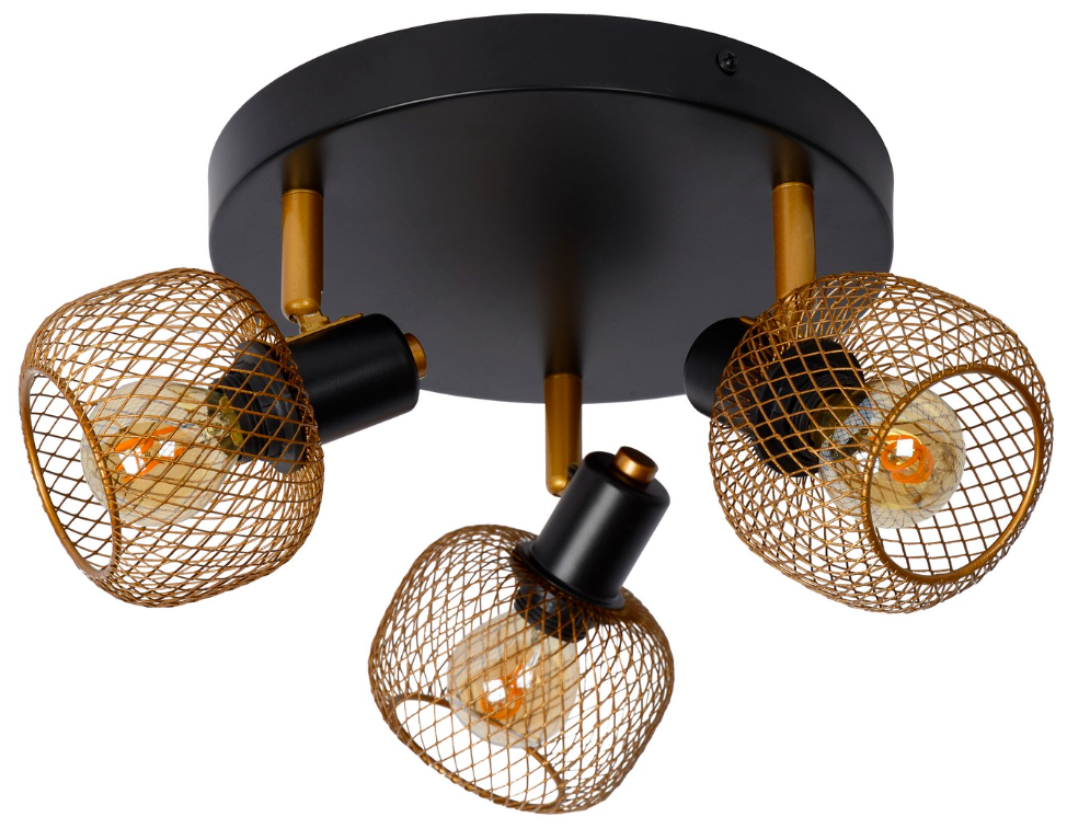 Lampa sufitowa Maren 3 z trzema złotymi, ażurowymi kloszami do kuchni