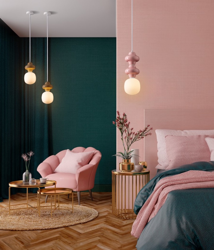 Lampa wisząca Colorella 2 w różowym, pastelowym odcieniu ceramiki