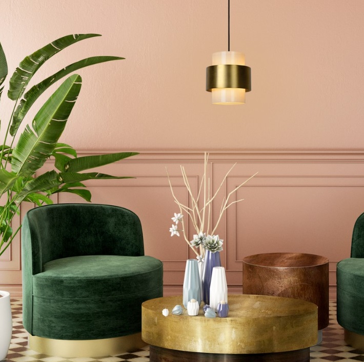 Wisząca lampa Firmin 20 w złotym wykończeniu ze szklanym kloszem