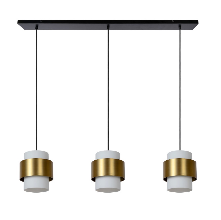 Lampa sufitowa Firmin 3 w złotym kolorze z białymi kloszami – idealna nad wyspę kuchenną