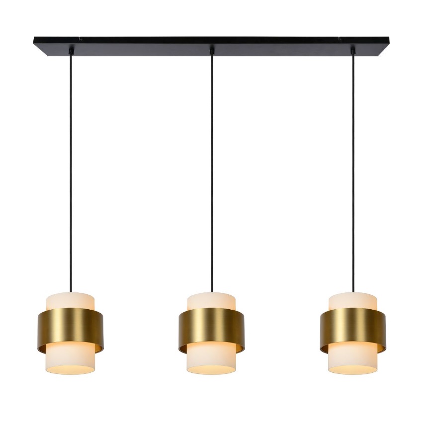 Lampa sufitowa Firmin 3 w złotym kolorze z białymi kloszami – idealna nad wyspę kuchenną