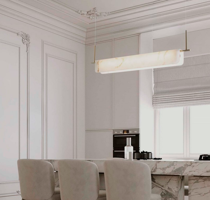 Lampa wisząca Lunalith w złotym wykończeniu z marmurowym szkłem