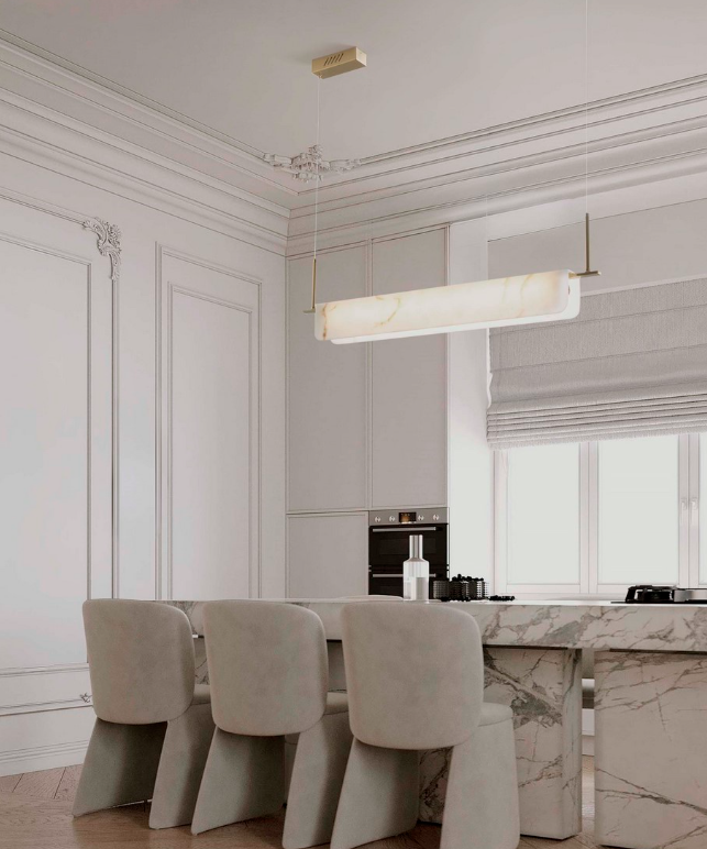 Lampa wisząca Lunalith w złotym wykończeniu z marmurowym szkłem