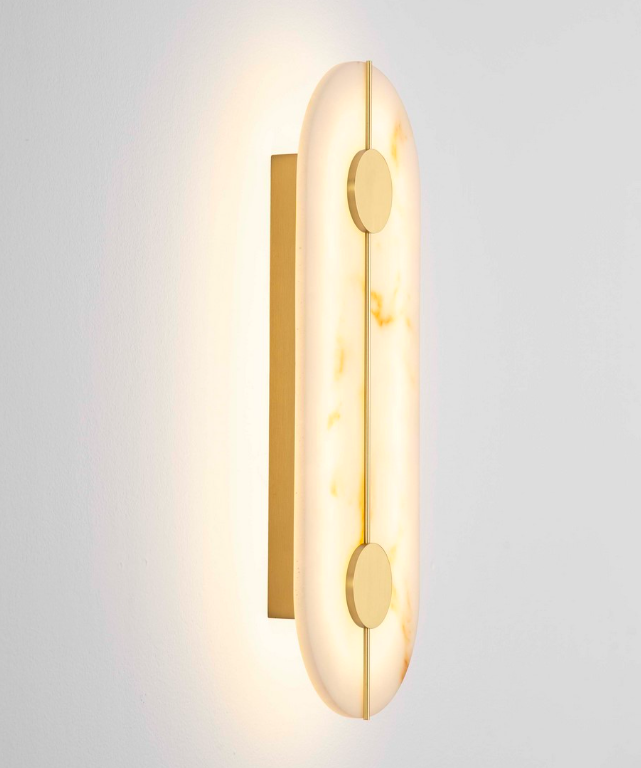 Kinkiet Lunalith 2 w złotym wykończeniu ze szklaną marmurową płytą