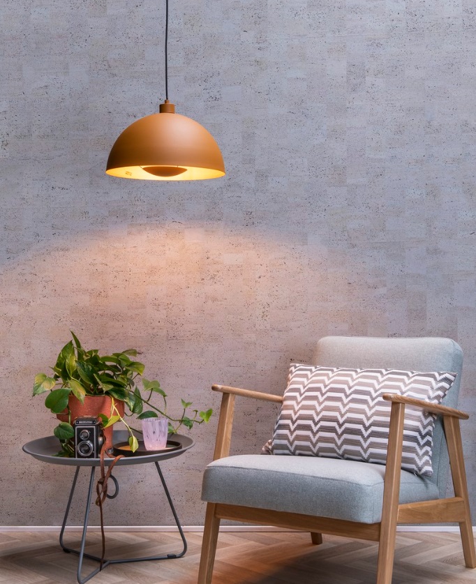 Wisząca lampa sufitowa Siemon w musztardowym kolorze do salonu