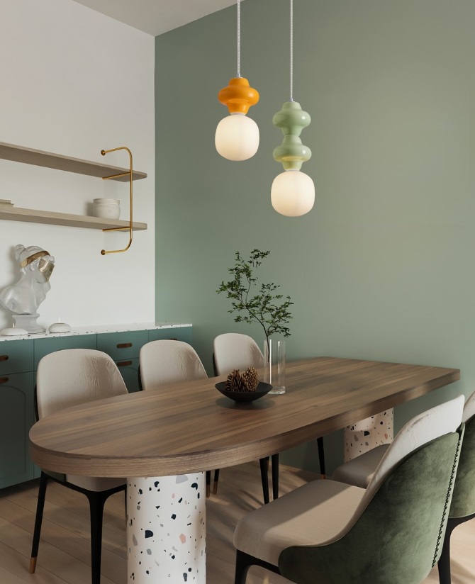 Colorella 2 – beżowa wisząca lampa ceramiczna nad stół
