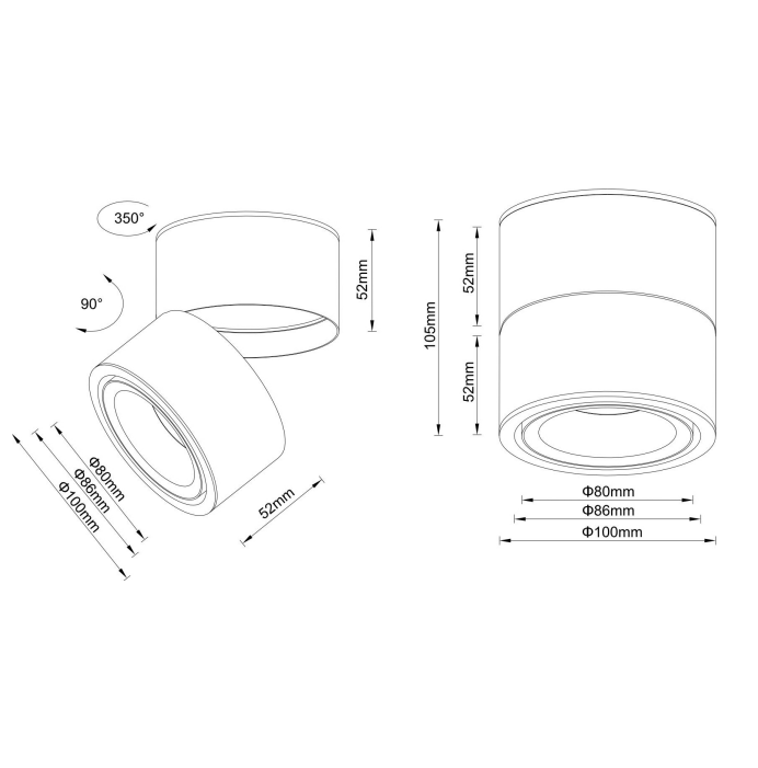Ruchomy czarny spot sufitowy Yin LED