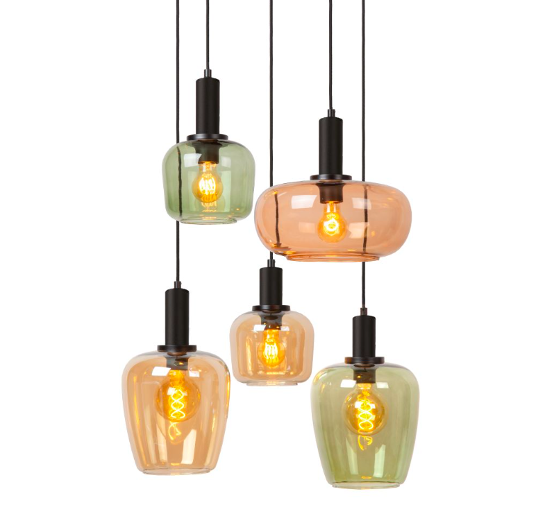 Lampa sufitowa Ilona 5 z kolorowego szkła do zawieszenia nad stołem