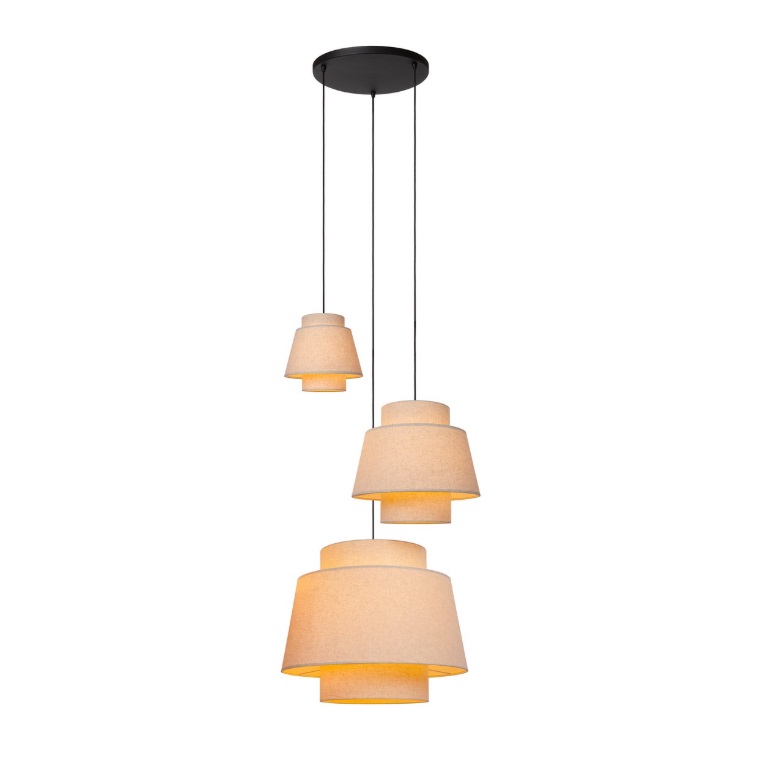 Wisząca lampa sufitowa Tribute 3 z beżowymi abażurami