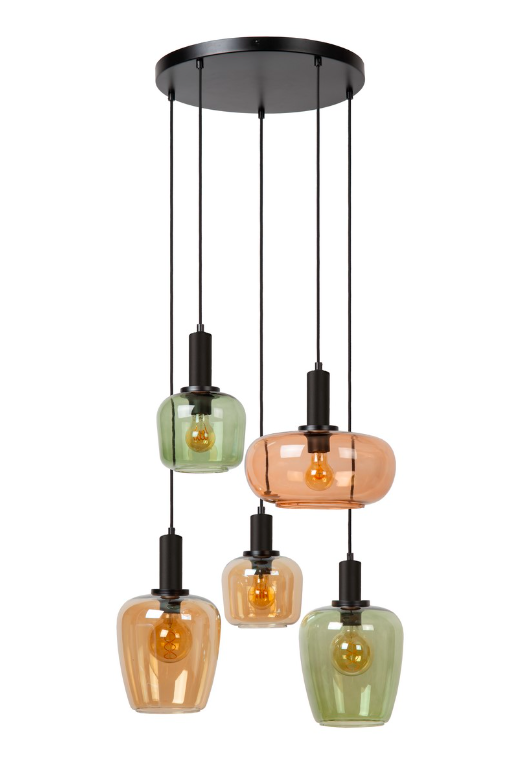 Lampa sufitowa Ilona 5 z kolorowego szkła do zawieszenia nad stołem