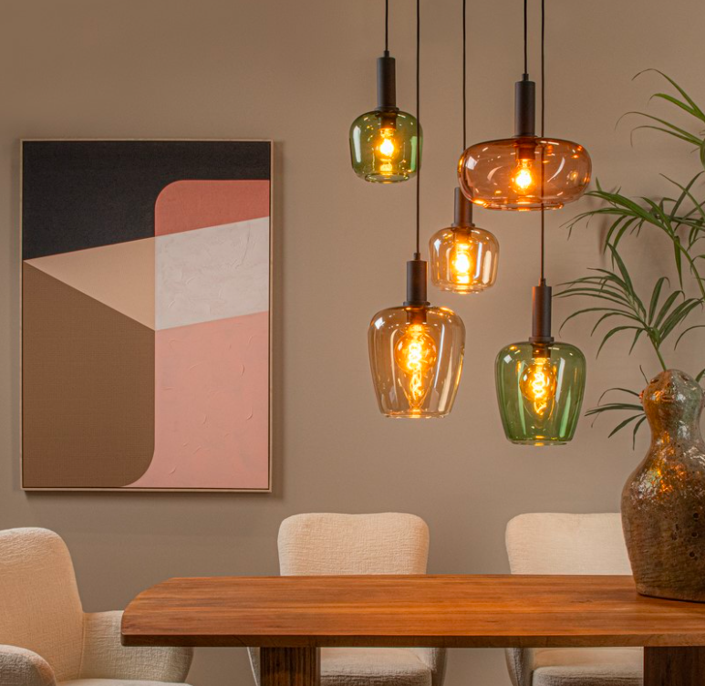 Lampa sufitowa Ilona 5 z kolorowego szkła do zawieszenia nad stołem