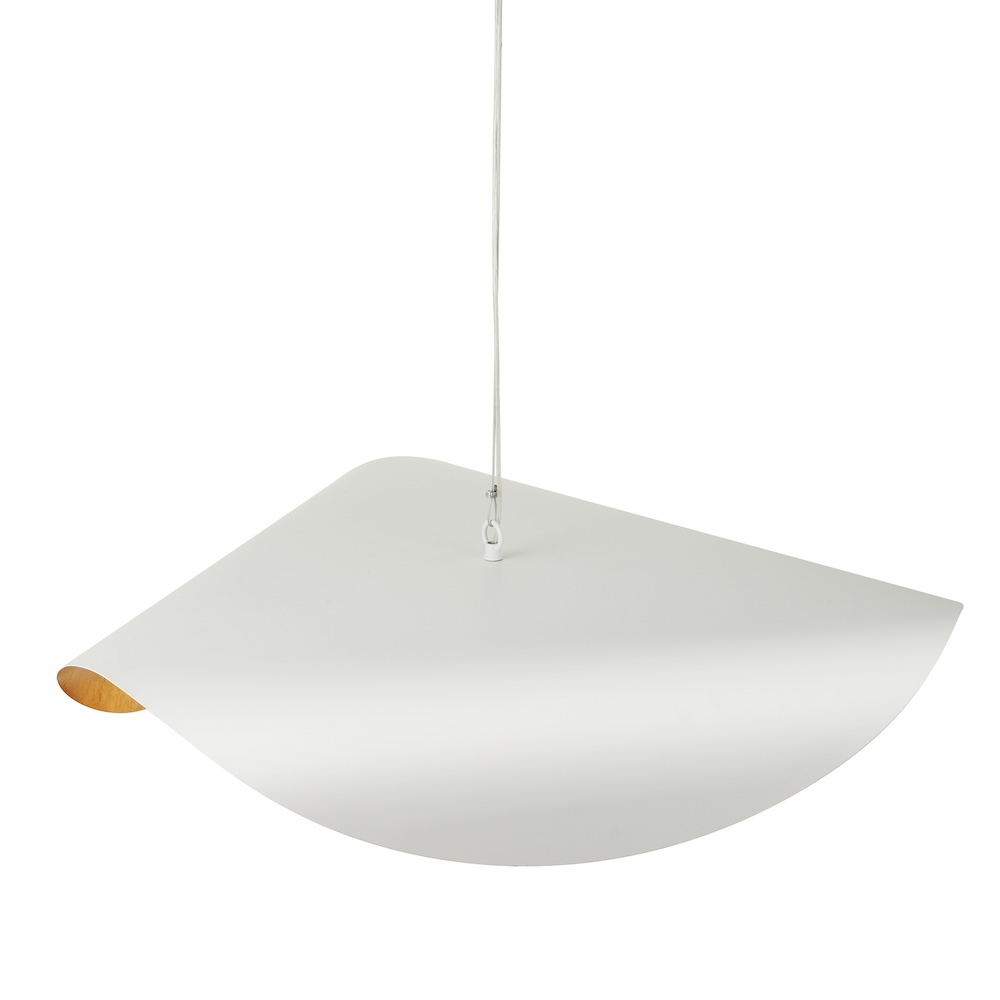 Wisząca lampa Enzo 60 w eleganckim biało-złotym wykończeniu ze szklanym mlecznym kloszem