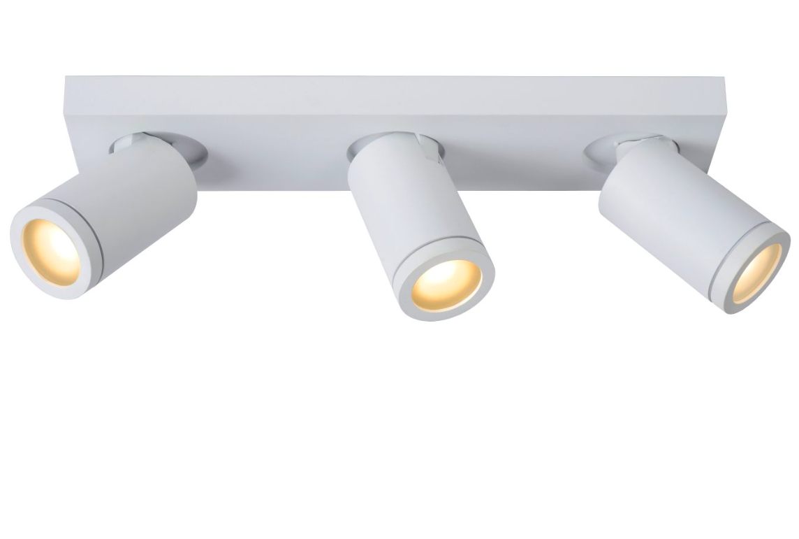 Biała łazienkowa lampa sufitowa Taylor z trzema regulowanymi tubami i klasą szczelności IP44