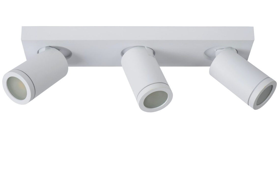 Biała łazienkowa lampa sufitowa Taylor z trzema regulowanymi tubami, odporna na wilgoć IP44