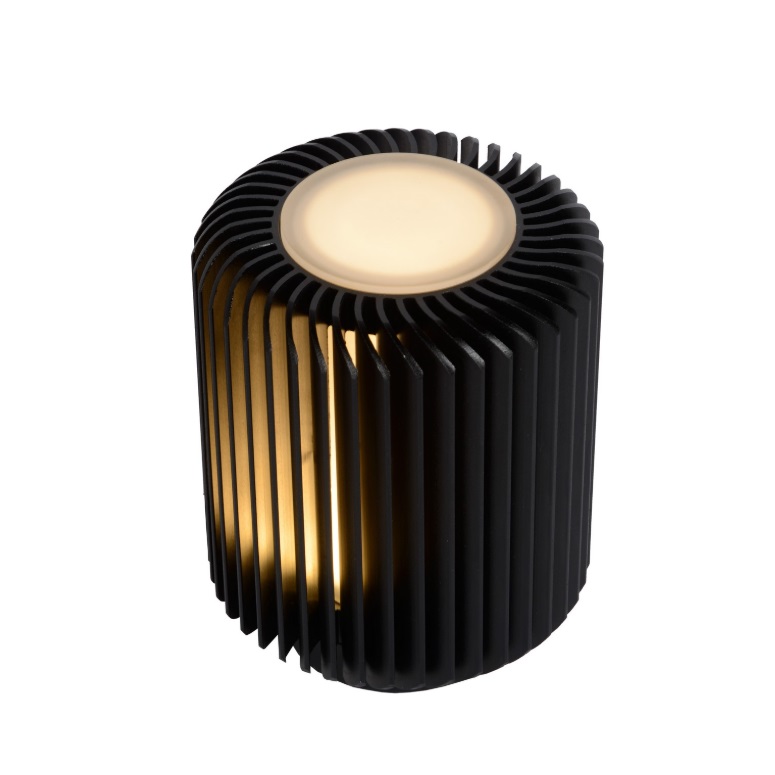 Kompaktowa czarna lampka nocna Turbin z aluminium