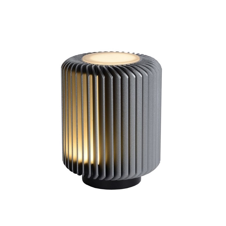 Nowoczesna lampka stołowa Turbin w kolorze szarym – kompaktowy design