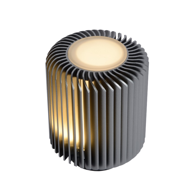 Nowoczesna lampka stołowa Turbin w kolorze szarym – kompaktowy design