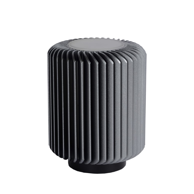 Nowoczesna lampka stołowa Turbin w kolorze szarym – kompaktowy design