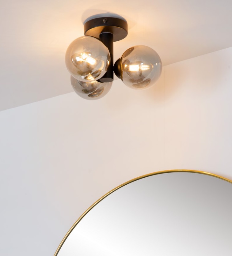 Plafon łazienkowy Trudy w kolorze czarnym z trzema dymionymi kloszami, klasa szczelności IP44