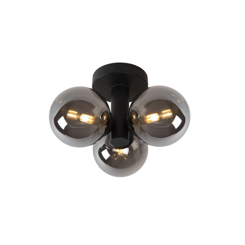 Plafon łazienkowy Trudy w kolorze czarnym z trzema dymionymi kloszami, klasa szczelności IP44