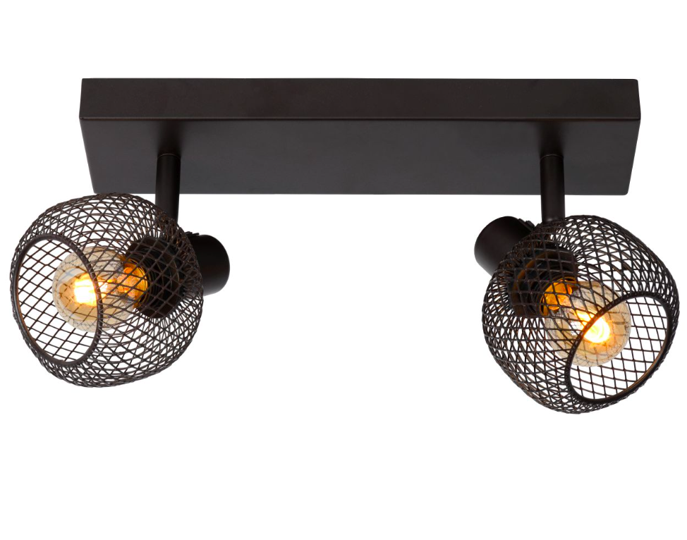Spot sufitowy Maren 2 z podwójnym drucianym kloszem w stylu loft – czarny
