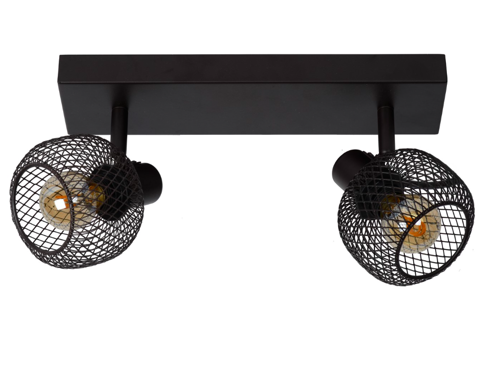 Spot sufitowy Maren 2 z podwójnym drucianym kloszem w stylu loft – czarny