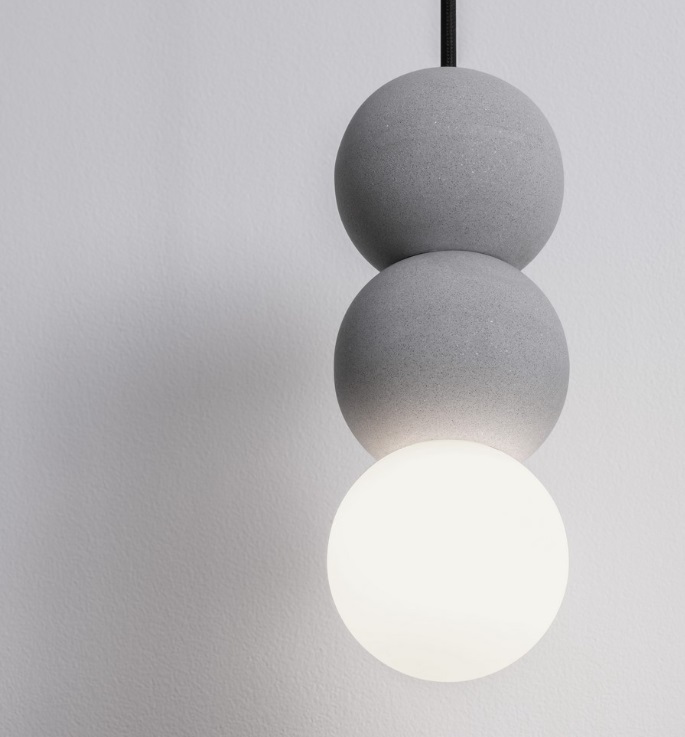 Wisząca lampa z betonu StoneBall 2 w szarych kulach do sypialni