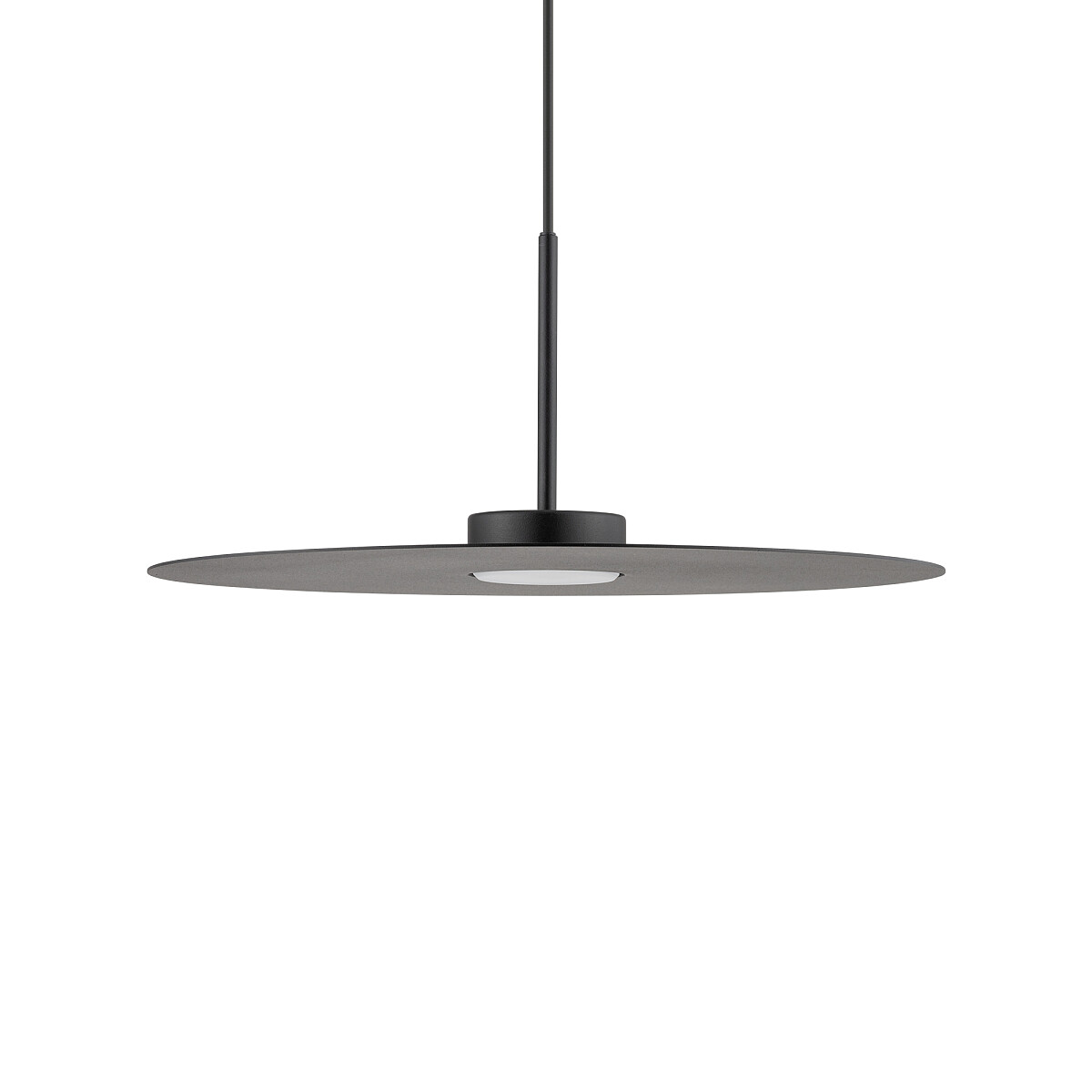 Czarna zwieszana lampa Simone o płaskim kształcie – idealna nad stoły i blaty