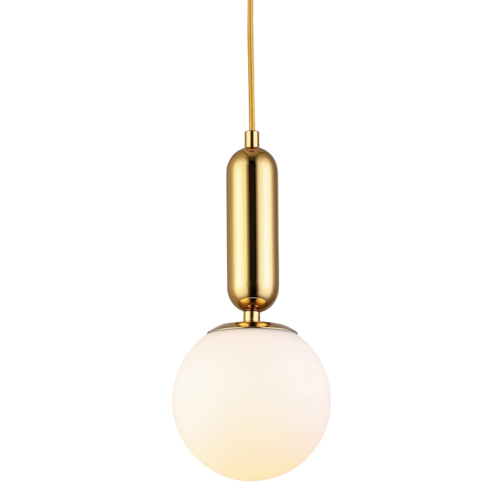 Stylowa lampa wisząca Uno 20 w złotym wykończeniu z mlecznym szklanym kloszem