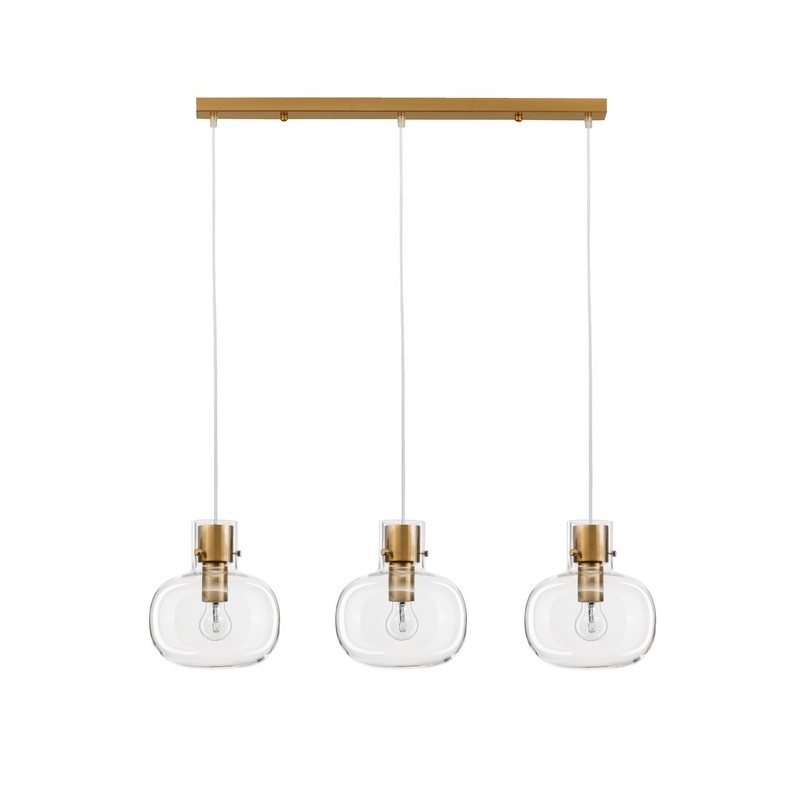 Złota lampa wisząca Mellu 3 z trzema punktami świetlnymi nad wyspę – klasyczny styl