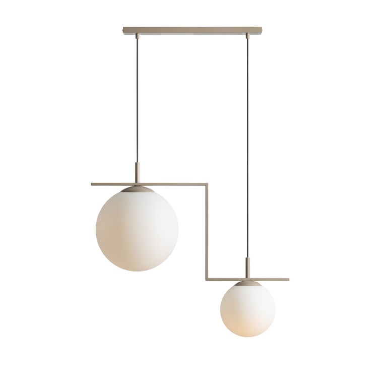 Nowoczesny beżowy żyrandol Zac z mlecznymi kulami