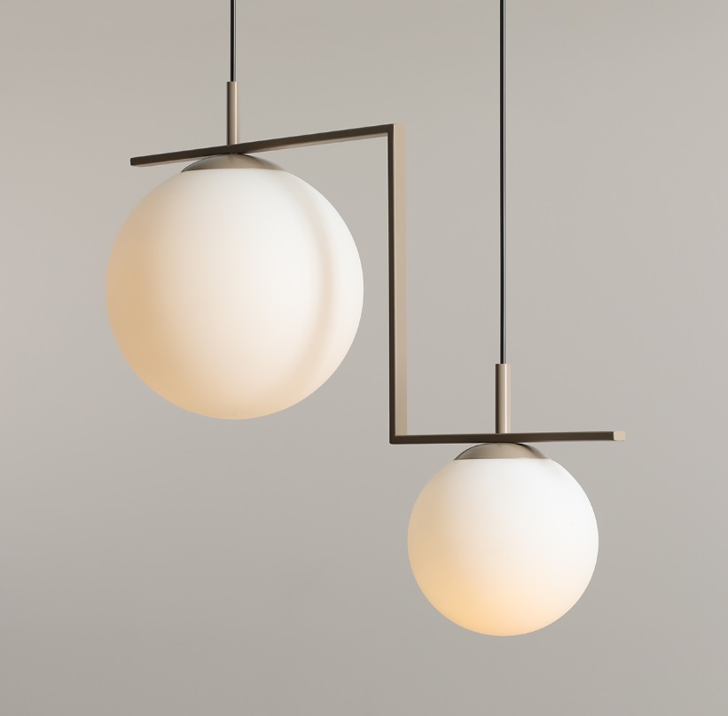 Nowoczesny beżowy żyrandol Zac z mlecznymi kulami