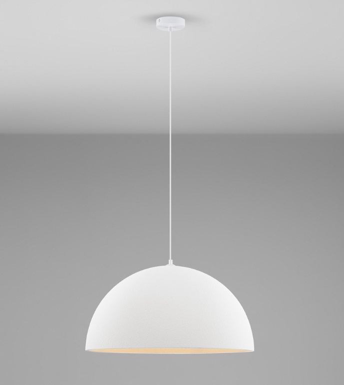 Biała zwieszana lampa Cluora Luce z chropowatą fakturą – idealna nad stół