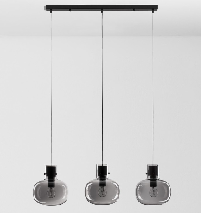 Lampa wisząca Mellu 3 w czarnym wykończeniu z dymionym szkłem – idealna nad stół